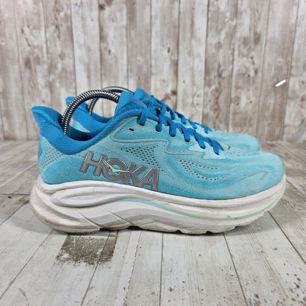 Hoka Clifton 9 Skyward Blue‎ Green Running Shoes 1162031-SKYW Womens 8.5B